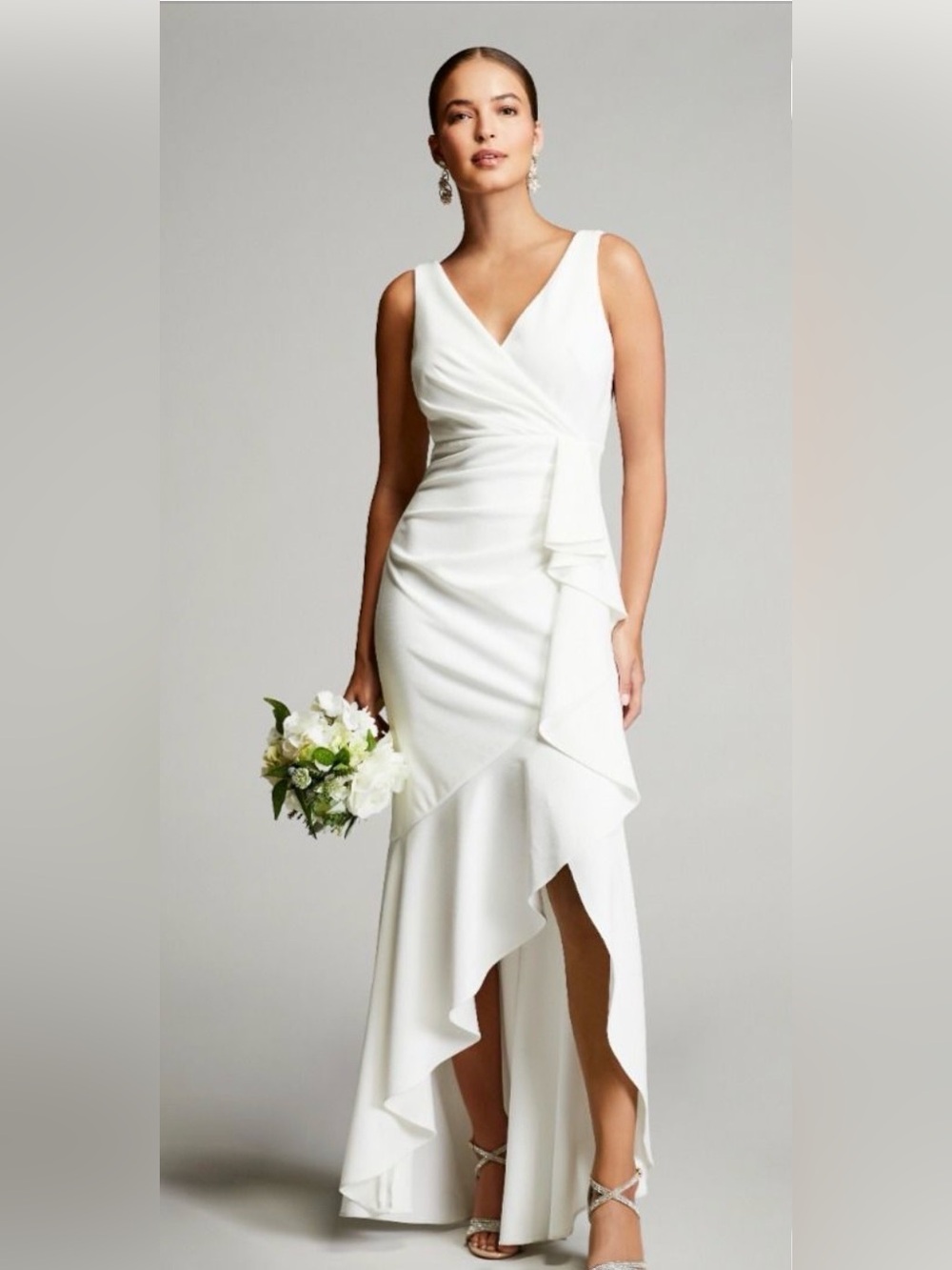 PETITE "CANDACE" V-NECK HI LOW CASCADE
DRESS